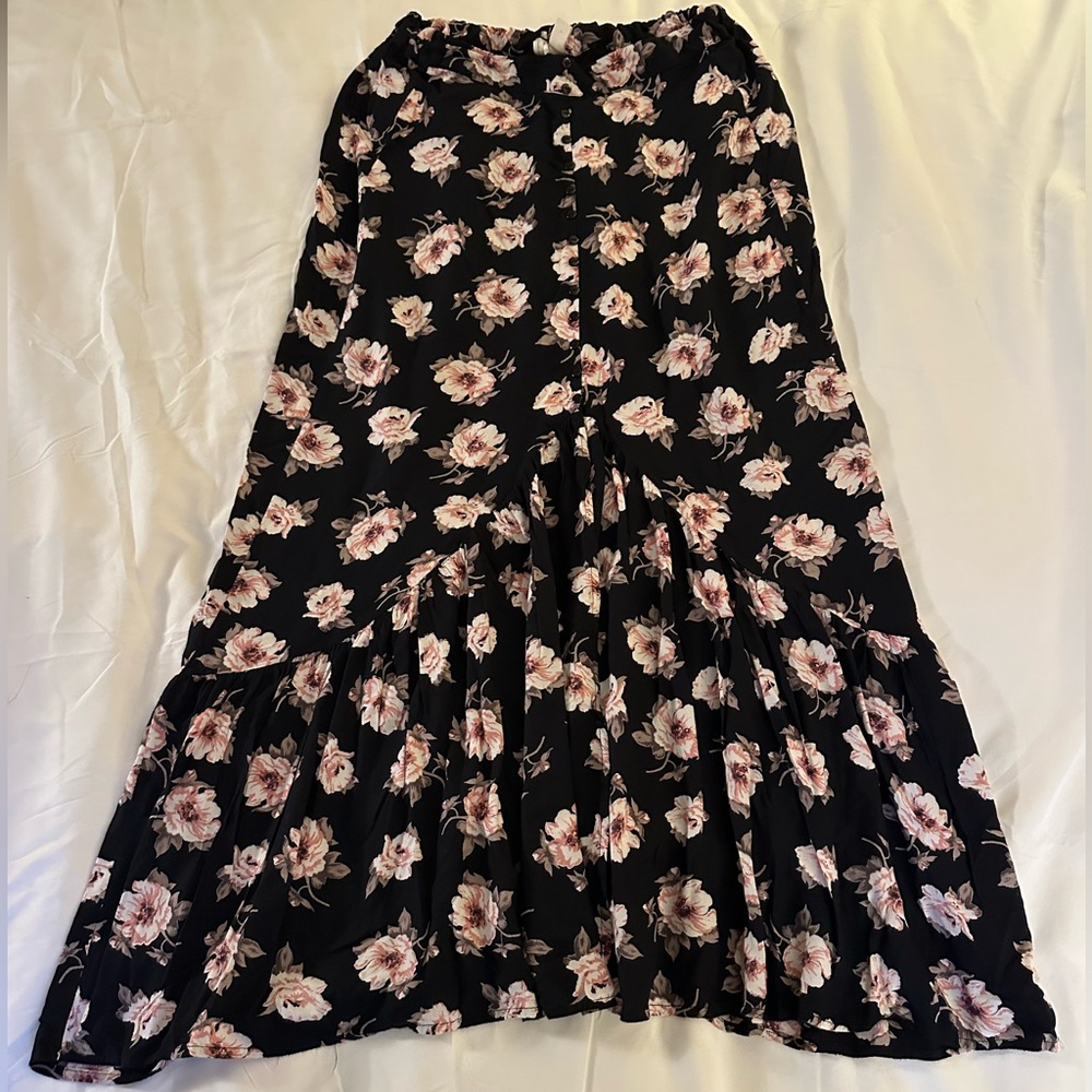 Japna Pink and Orange Tiered Midi Skirt A-Line